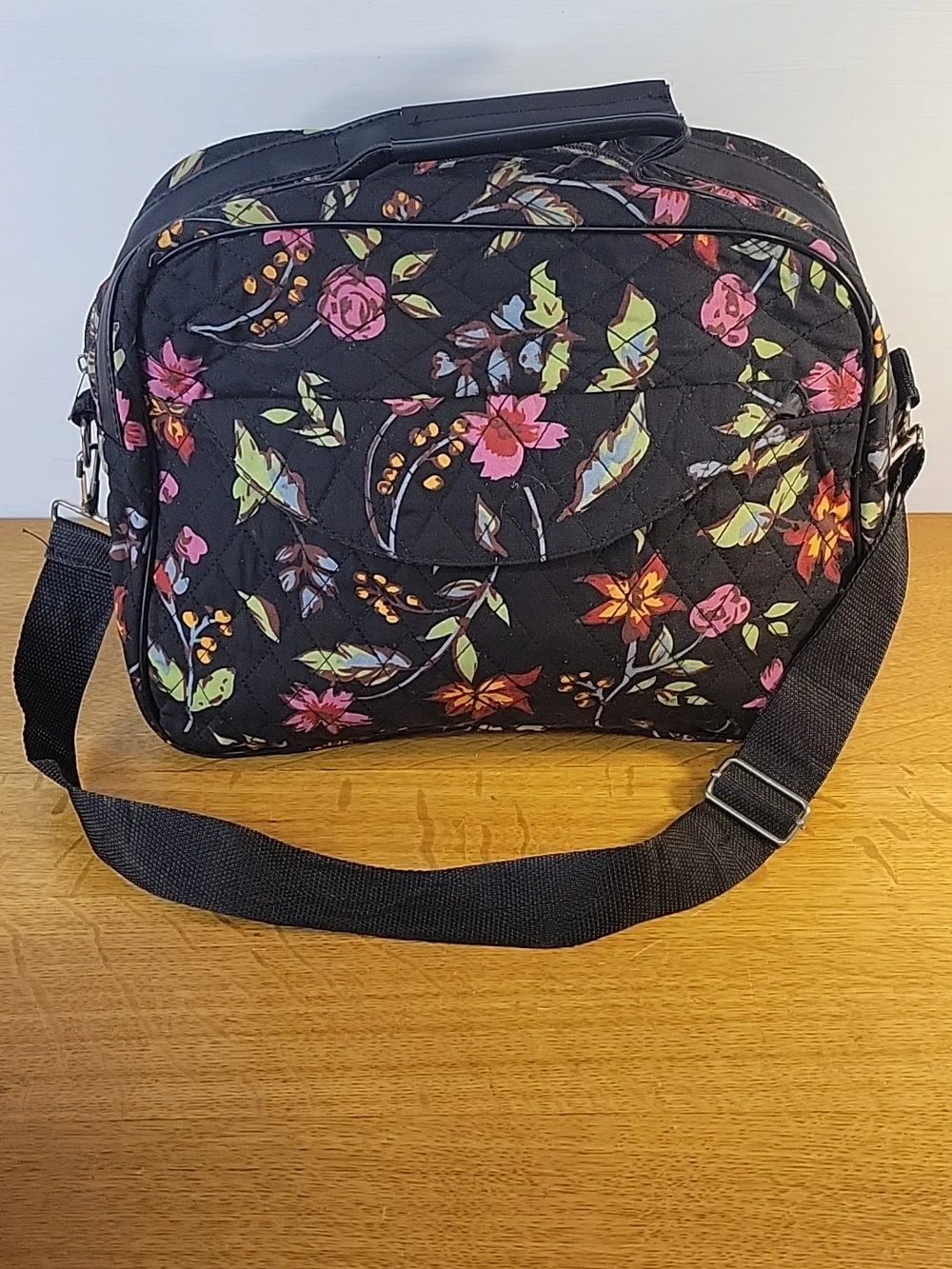 Cosmetic Black Floral Quilyed Travel Bags Lot of 3 Matching Set